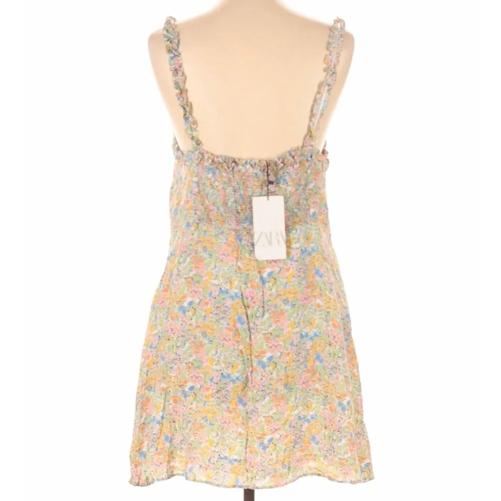 Zara Floral Mini Dress Sweetheart Neck Ruffle Strap Smocked Sundress Multi XXL - Picture 7 of 10
